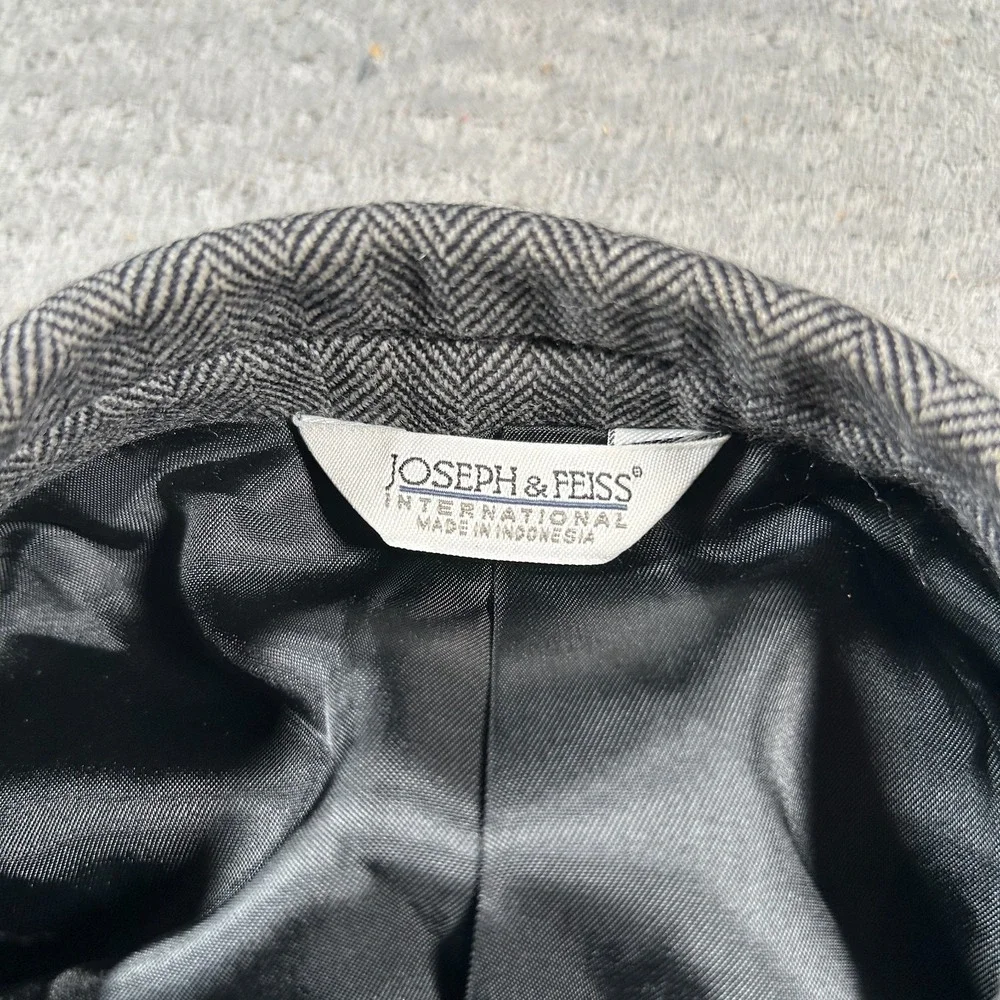 Joseph & Feiss‎ Blazer Jacket Men 48 Grey Herringbone Wool Single Breasted